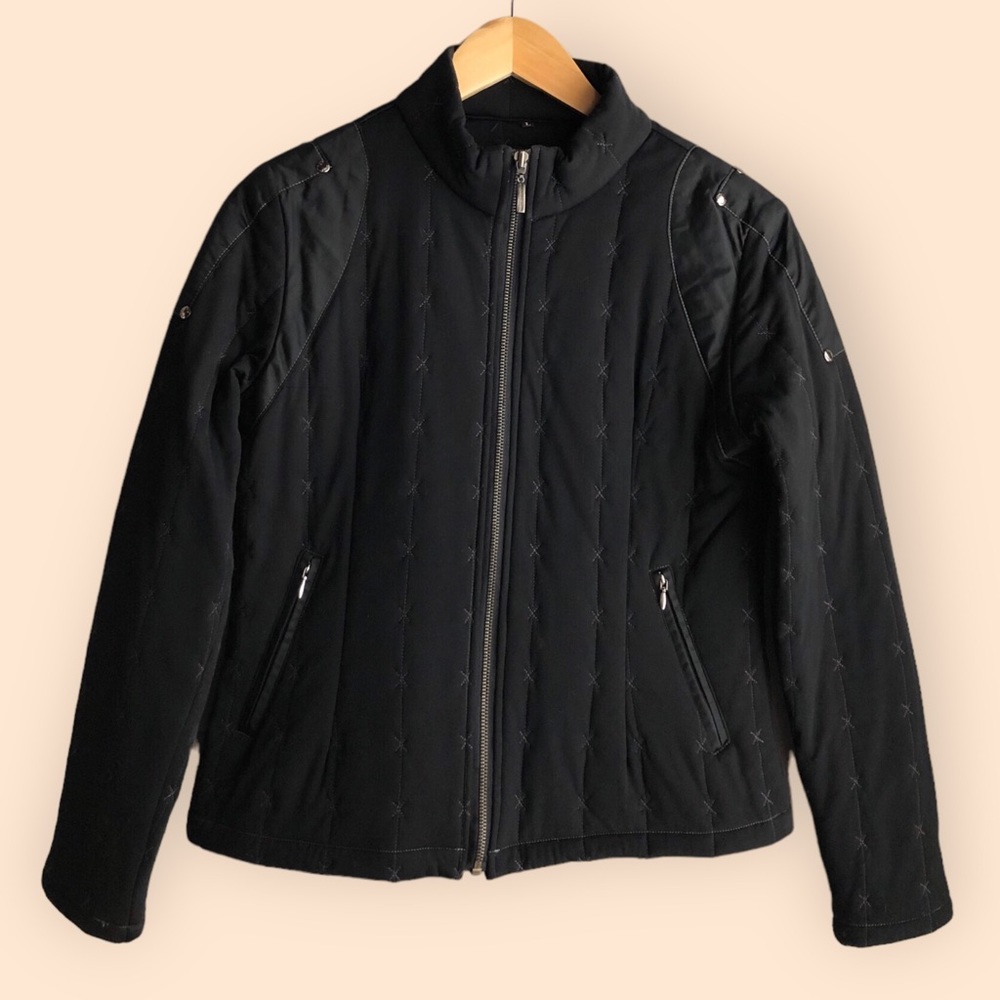 Siren Wear Quilted Stitched Black Full Zip Jacket Lux & Nature Italy Paris Large
